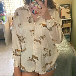 ZARA Women's White Tiger Print Blouse